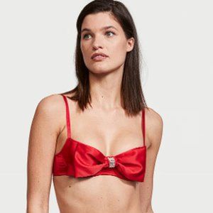 32D DREAM ANGELS Wicked Unlined Bow Balconette Bra Christmas Sexy NWT